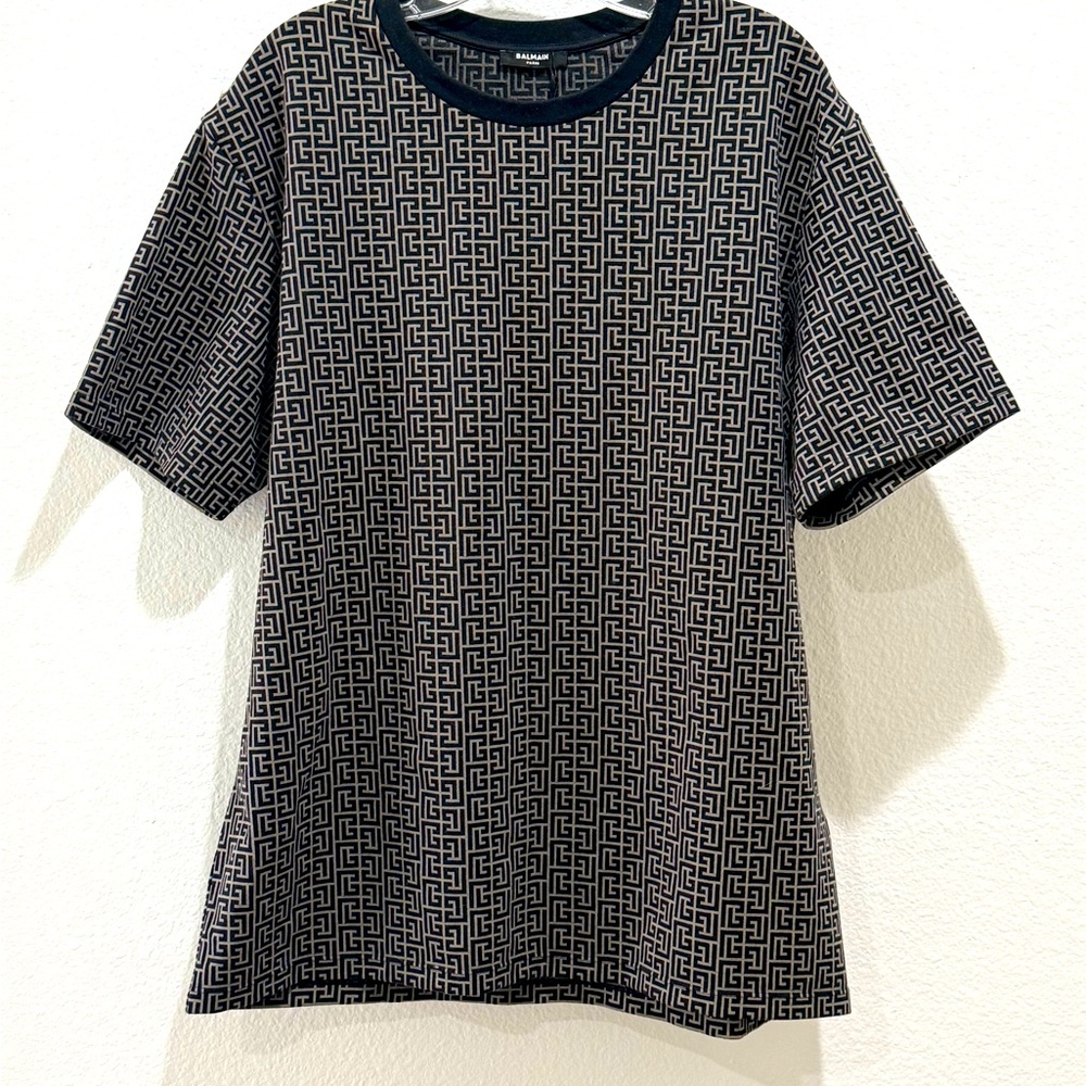 NWTS Balmain Monochrome Monogram T-Shirt